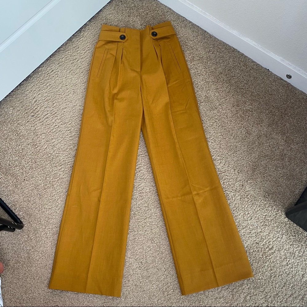 SEZANE GOLD BUTTON MUSTARD HIGH RISE PANT SIZE 34 /4